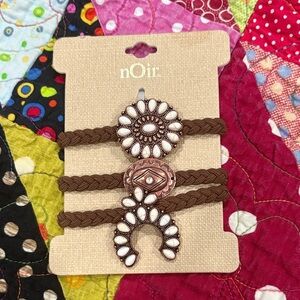 nOir Brown Braided Hair Ties with White Accents